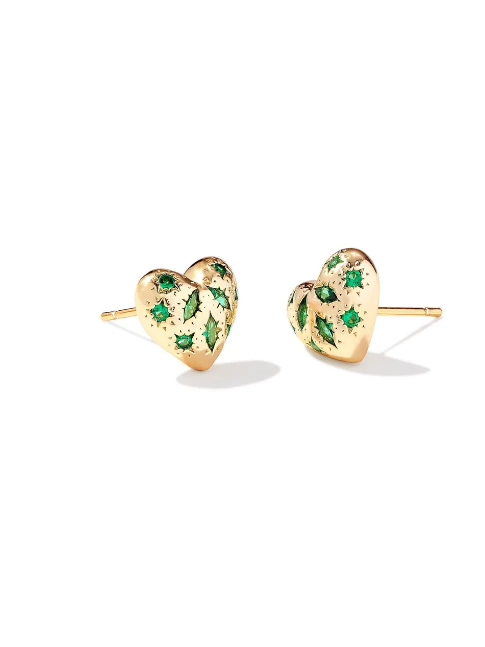 Kendra Scott Holland Heart Stud Earrings - Gold Green Crystal