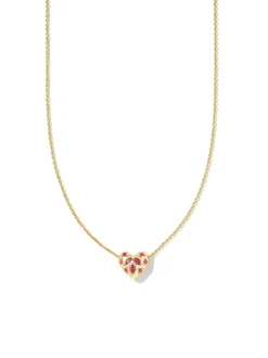 Kendra Scott Holland Heart Pendant Necklace - Gold Pink Crystal