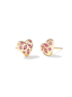 Kendra Scott Holland Heart Stud Earrings - Gold Pink Crystal