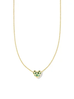 Kendra Scott Holland Heart Pendant Necklace - Gold Green Crystal