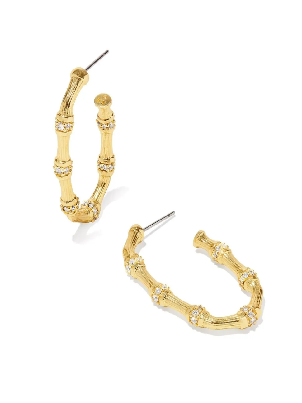 Kendra Scott Maura Bamboo Hoop Earrings - Gold White Crystal