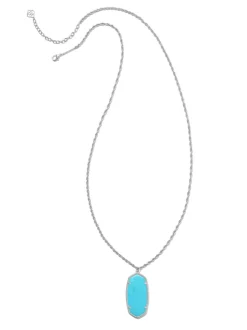 Kendra Scott Rae Long Pendant Necklace - Rhodium Turquoise