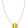 Kendra Scott Softball Short Pendant Necklace - Silver Chartreuse Magnesite