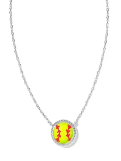 Kendra Scott Softball Short Pendant Necklace - Silver Chartreuse Magnesite