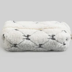 Quilted Shearling Bow Makeup Pouch - Black/White