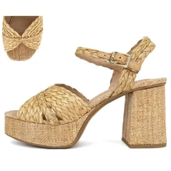 Raffia Platform Heel - Dark Natural