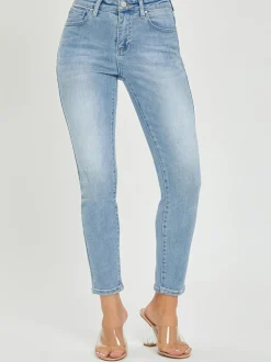 Risen High Rise Crop Basic Skinny Jeans - Light Wash