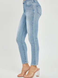 Risen High Rise Crop Basic Skinny Jeans - Light Wash