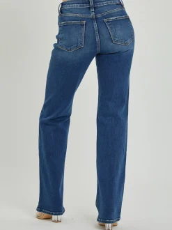 Risen Mid Rise Straight Jeans - Dark Wash