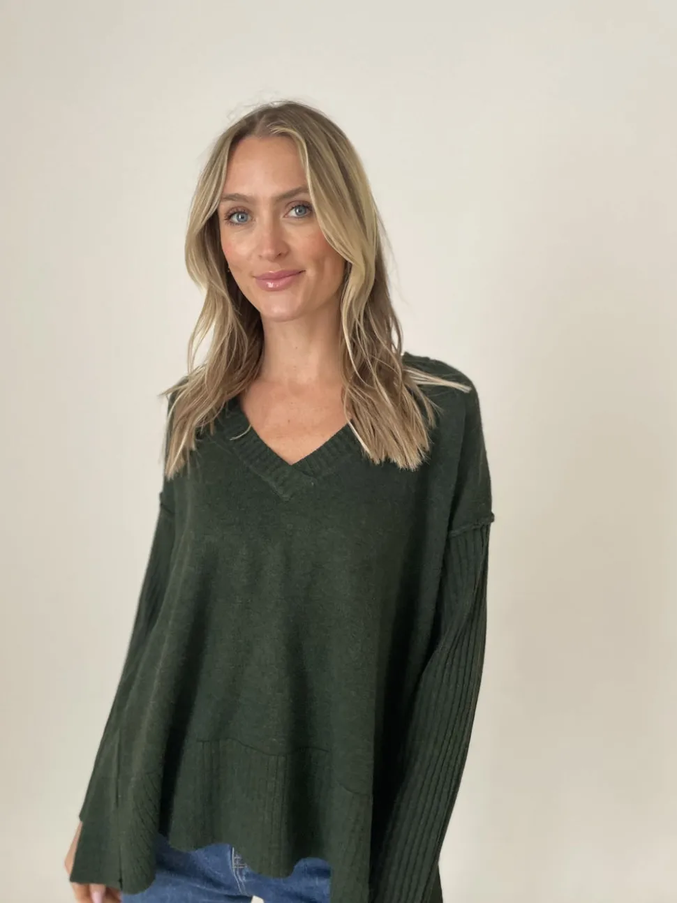Six/Fifty Oversized Ribbed Sweater - Hunter Green
