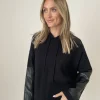 Six/Fifty Rebecca Leather Sleeve Hoodie - Black