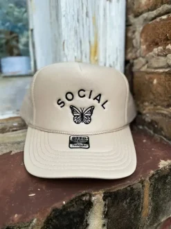 Social Butterfly Trucker Hat - Tan