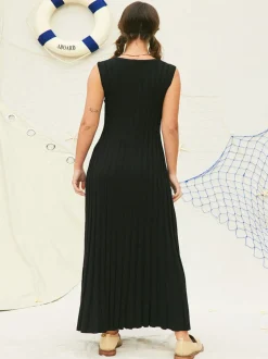 The Autumn Allure Ribbed Knit Dress - Black