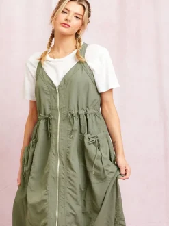 The Cargo Flowy Zip Midi Dress - Olive