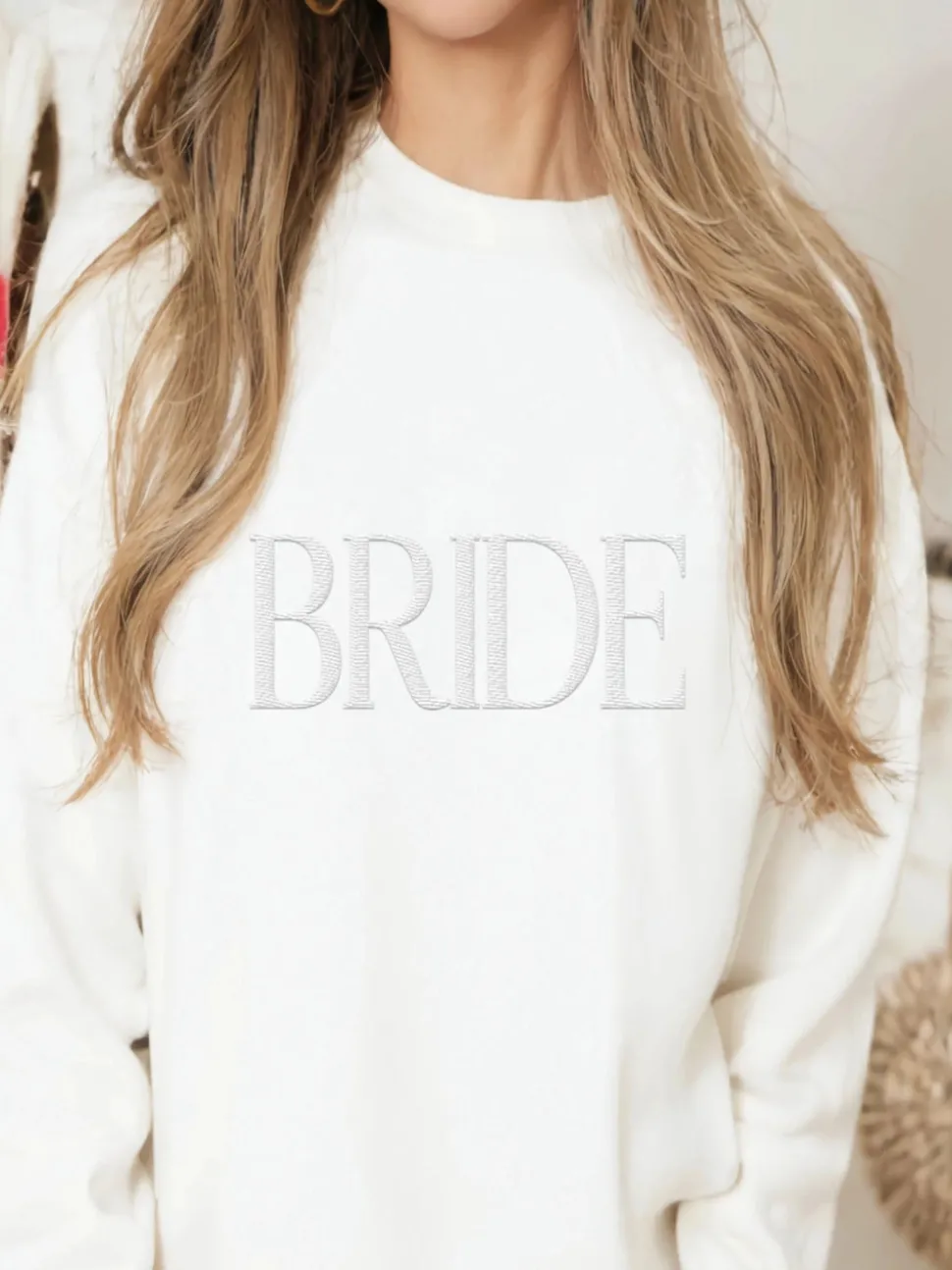 The Embroidered Bridal Crewneck - White