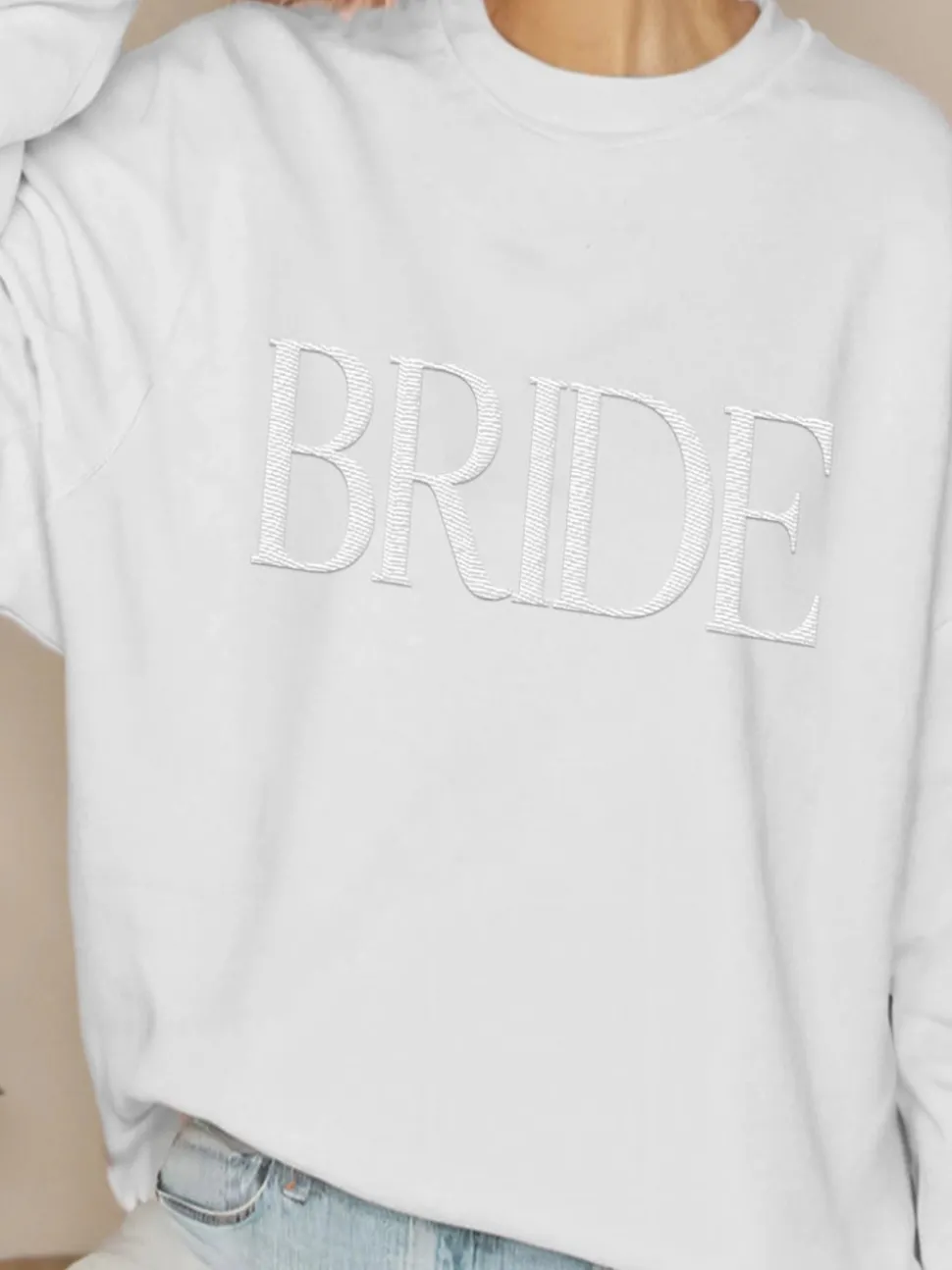 The Embroidered Bridal Crewneck - White