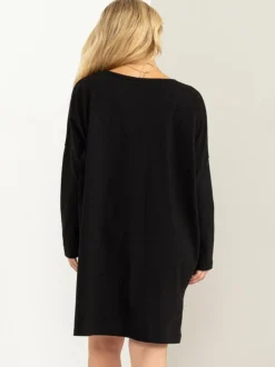 Warm Embrace Oversized Side Slit Dress - Black