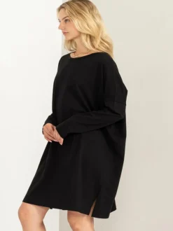 Warm Embrace Oversized Side Slit Dress - Black