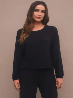 Z Supply Gemma Pointelle Long Sleeve Top - Black