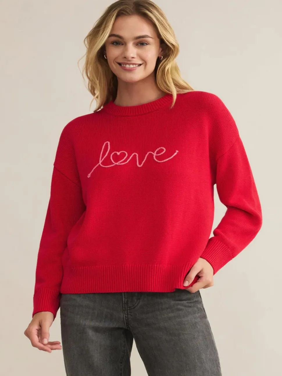 Z Supply Love Notes Boyfriend Sweater - Cherry