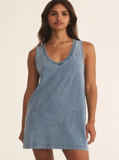 Z Supply Sloane V - Neck Knit Denim Dress - Medium Indigo
